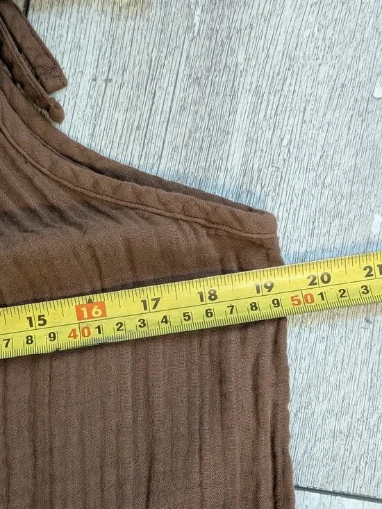 Old Navy Crinkle Gauze Tie Shoulder Jumpsuit Romper Brown Relaxed Wide Leg Boho - Picture 10 of 12